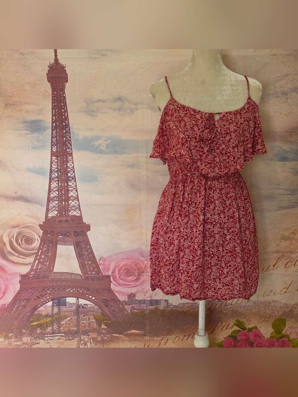 American Eagle Red Floral Off-Shoulder Sundress Sz M